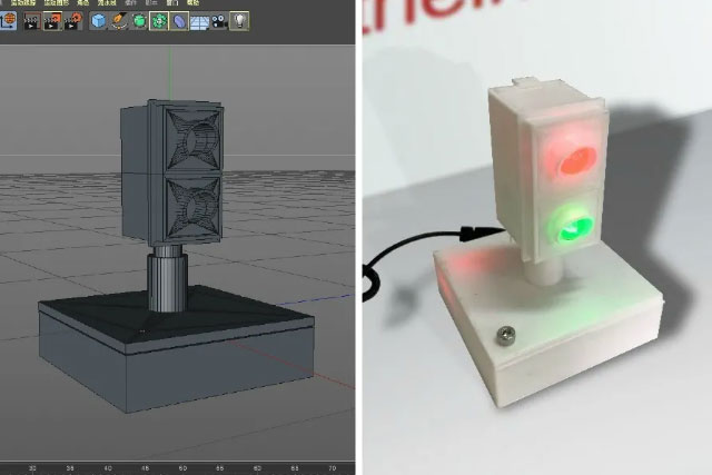 自己设计的WiFi控制红绿灯模型和实物